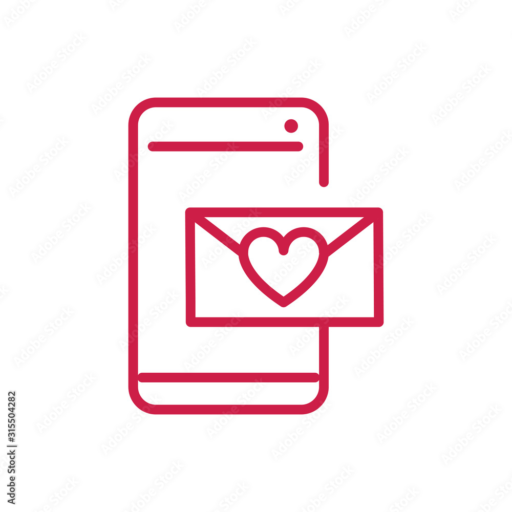 Sticker happy valentines day smartphone email heart love red line design