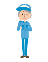 作業員　作業者　悩む　考える　考え込む　高齢　女性　