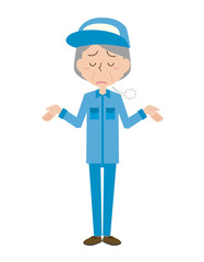 作業者　作業員　高齢　女性　ため息　落ち込む　不安　あきらめ　あきらめる　お手上げ