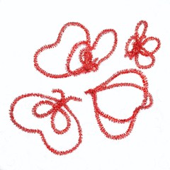 soaring red contours of figures of hearts and butterflies on a white background