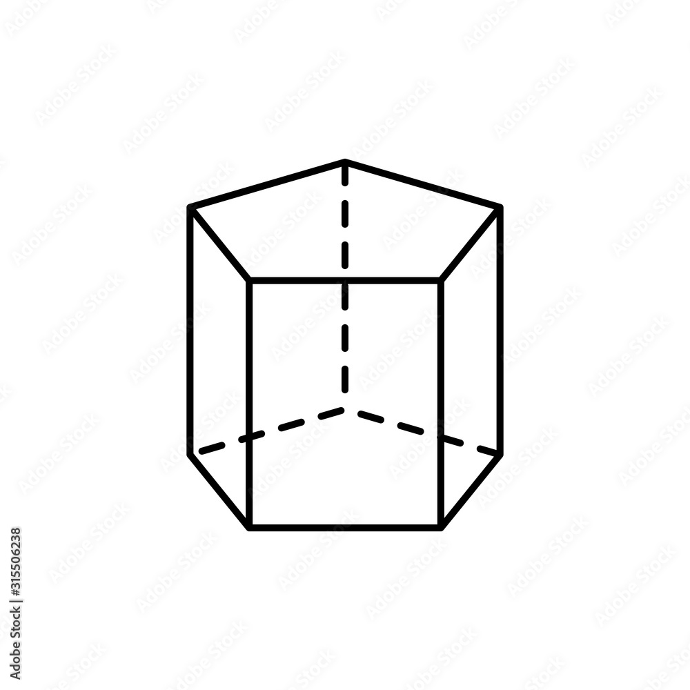Poster geometric shapes, pentagonal prism icon. simple line, outline vector 3d figures icons for ui and ux,