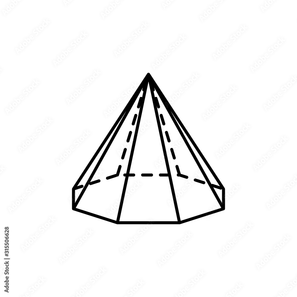 Poster geometric shapes, octagonal pyramid icon. simple line, outline vector 3d figures icons for ui and ux