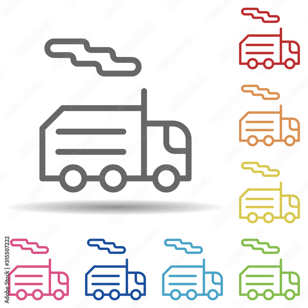 Aufkleber garbage, truck line vector in multi color style icon. simple thin line, outline vector of pollution 