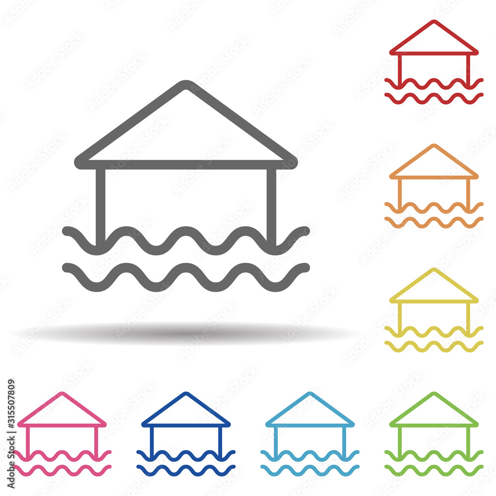 Poster flood, home, sea line vector in multi color style icon. simple thin line, outline vector of pollutio