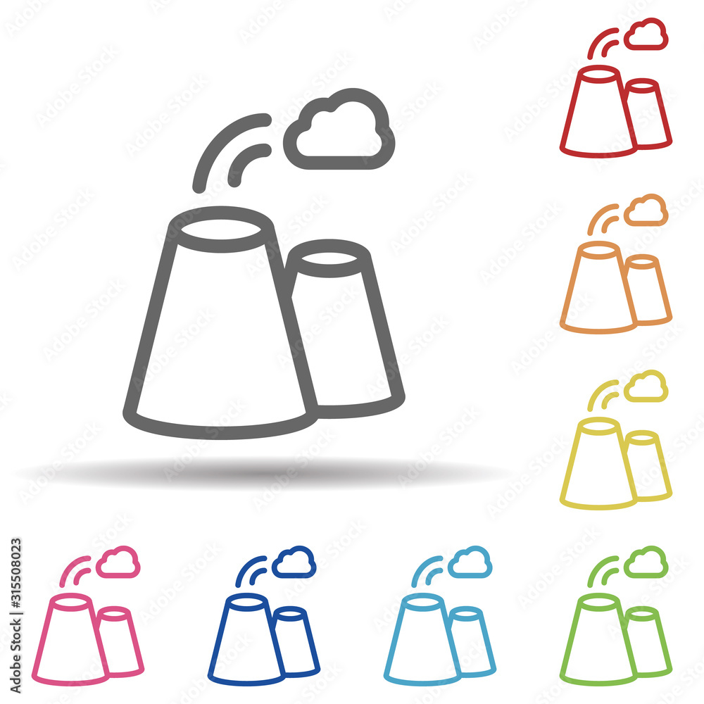 Poster nuclear, factory line vector in multi color style icon. simple thin line, outline vector of pollutio