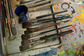 Obraz premium Artist paint brushes high angle