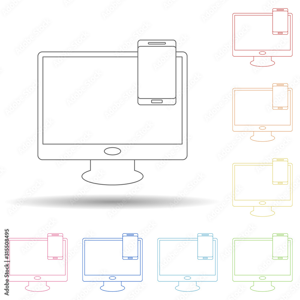Aufkleber share your computer with your phone in multi color style icon. simple thin line, outline vector of p