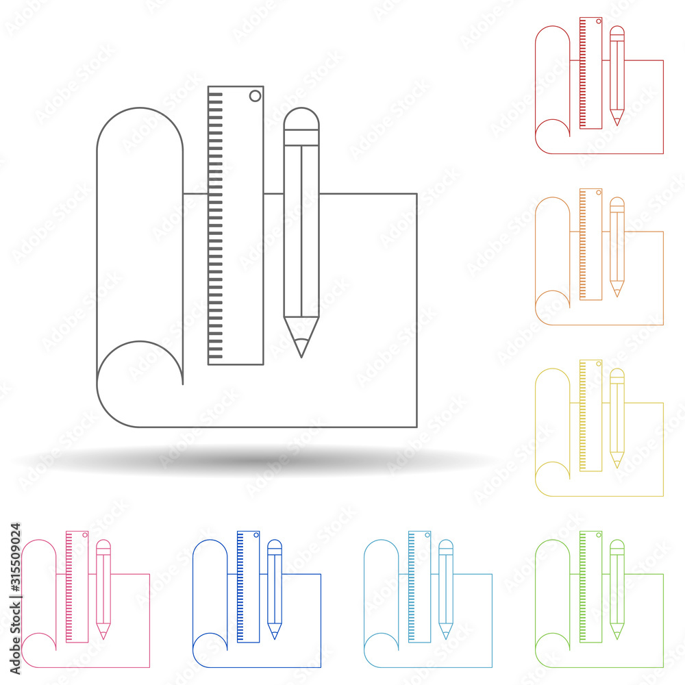 Aufkleber drawing accessories in multi color style icon. simple thin line, outline vector of programming icons