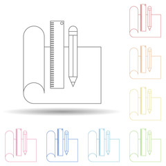 Drawing accessories in multi color style icon. Simple thin line, outline vector of programming icons for ui and ux, website or mobile application
