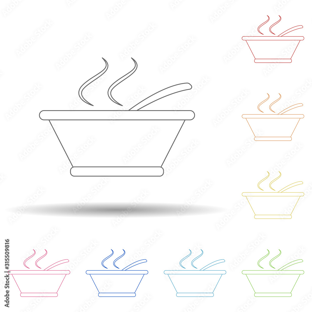 Poster bowl of soup in multi color style icon. simple thin line, outline vector of resturant icons for ui a