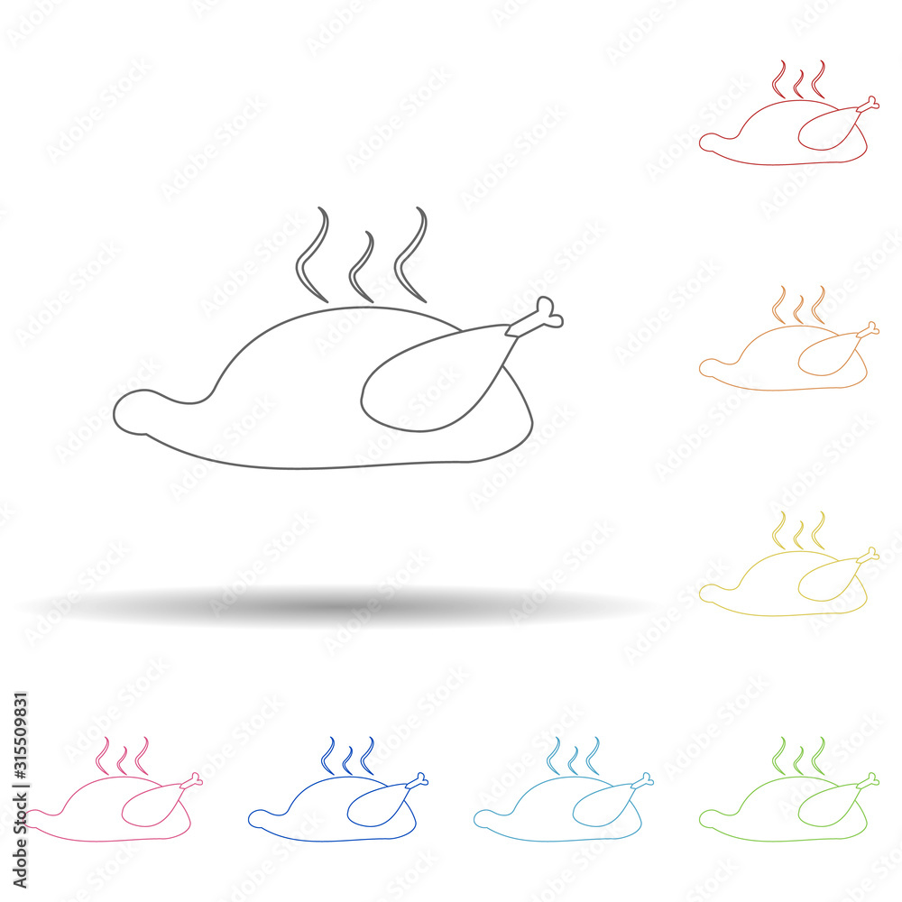 Poster roasted chicken in multi color style icon. simple thin line, outline vector of resturant icons for u