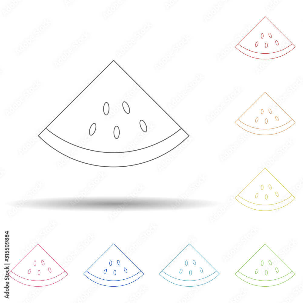 Poster piece of watermelon in multi color style icon. simple thin line, outline vector of resturant icons f