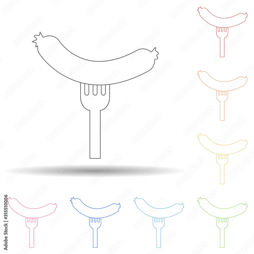 Aufkleber sausage on the fork in multi color style icon. simple thin line, outline vector of resturant icons f