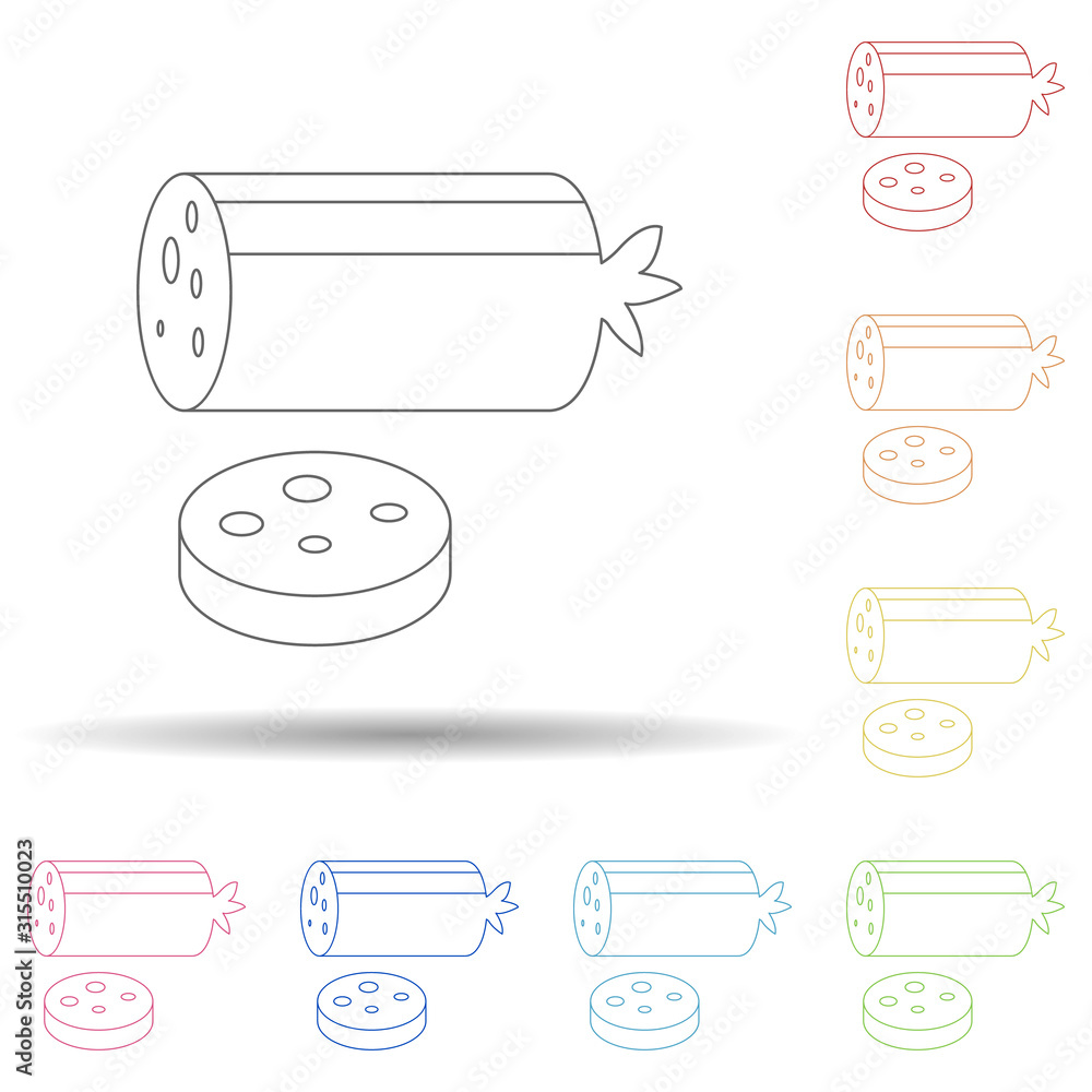 Poster cut sausage in multi color style icon. simple thin line, outline vector of resturant icons for ui an