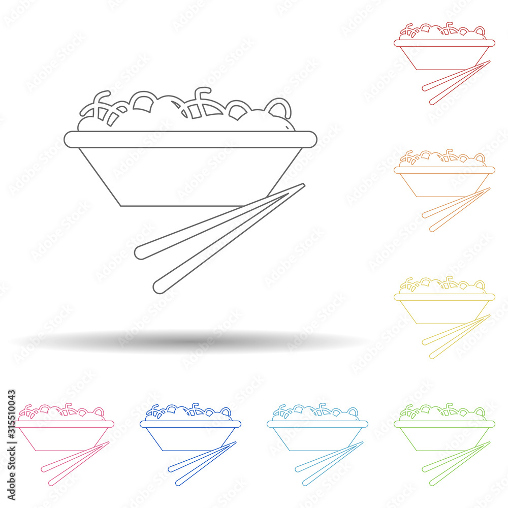 Poster noodles in a plate in multi color style icon. simple thin line, outline vector of resturant icons fo