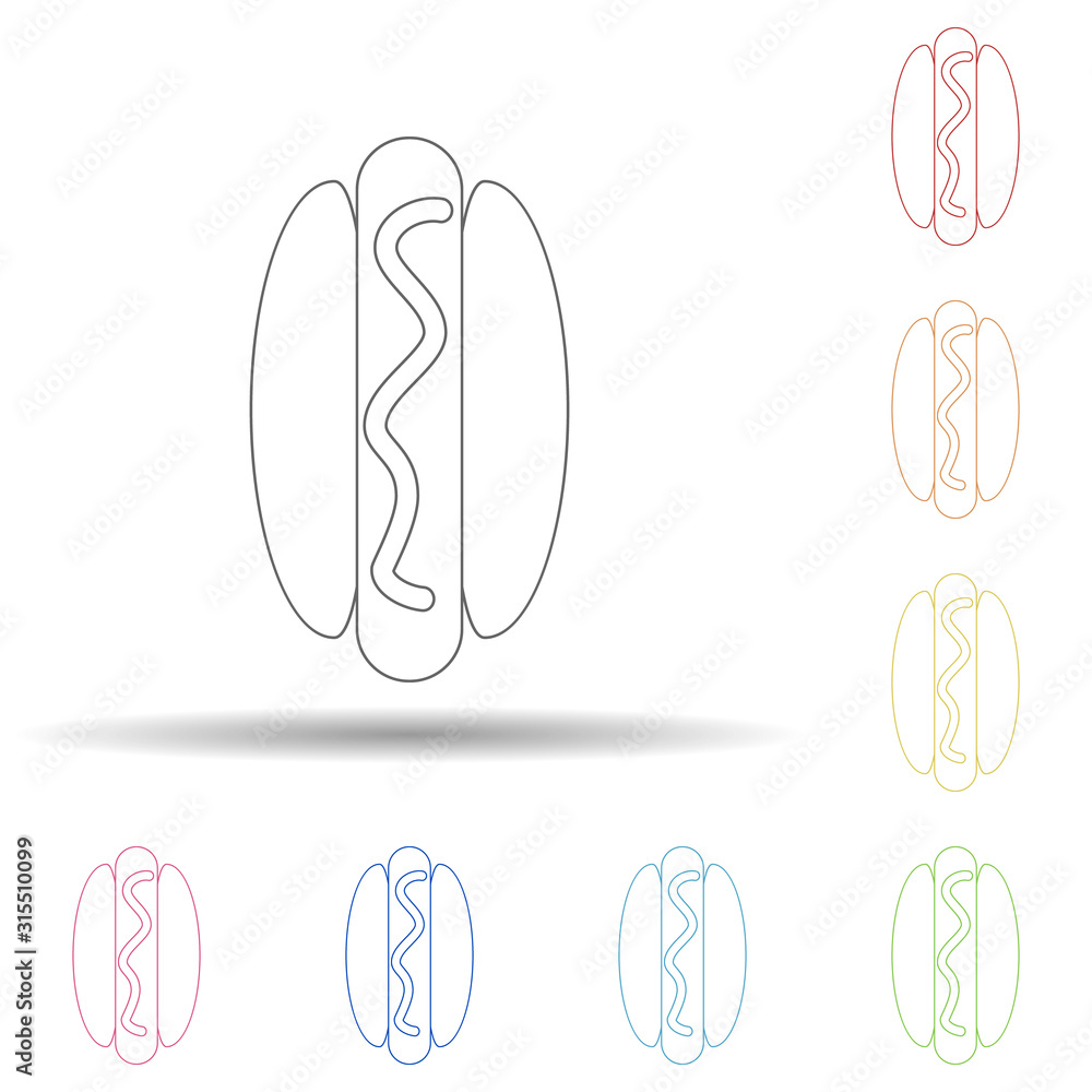 Aufkleber sausage in a loaf in multi color style icon. simple thin line, outline vector of resturant icons for