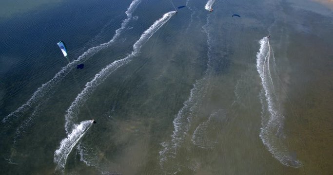 Aerial scene of the kitesurfing in Nin, Croatia