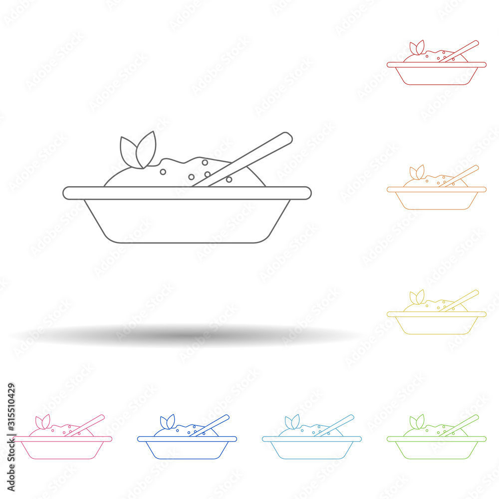Poster mashed potatoes in a plate in multi color style icon. simple thin line, outline vector of resturant 