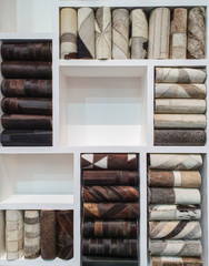 Geometrical set of shelves and fabric