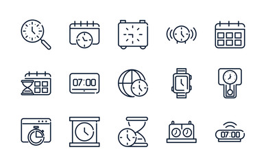 time clock timer hour date linear design set icons