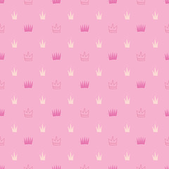 Crown Seamless Pattern, hand drawn royal doodles background, Vector Illustration