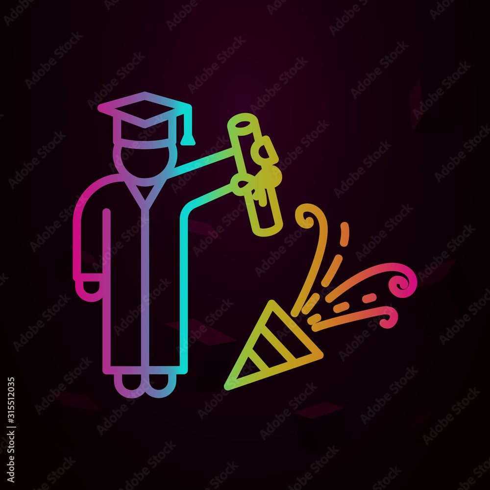 Poster graduation cap pupil firework nolan style icon. simple thin line, outline vector of school icons for