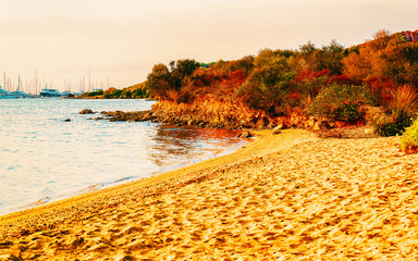 Landscape with Sunrise or sunset at beach on Mediterranean sea in Porto Rotondo on in Sardinia...