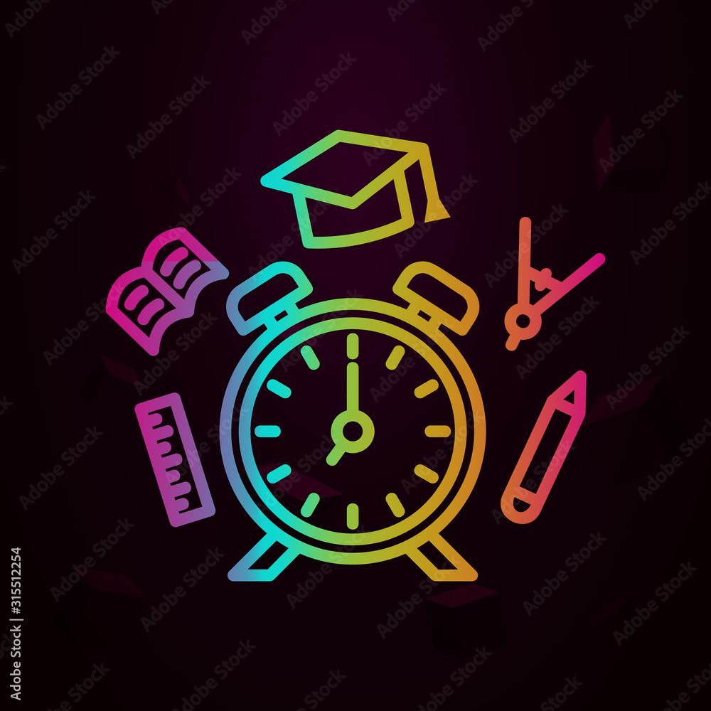 Poster clock book pen ruler nolan style icon. simple thin line, outline vector of school icons for ui and u