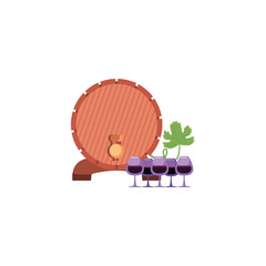 Isolated wine barrel and cups vector design