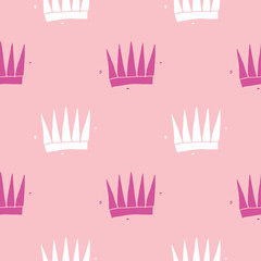 Crown Seamless Pattern, hand drawn royal doodles background, Vector Illustration