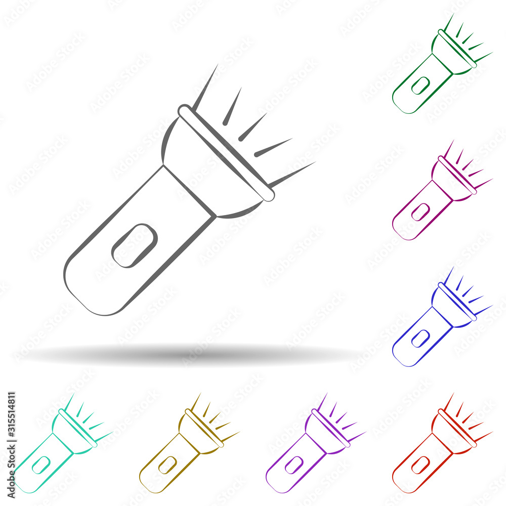 Poster firefighter, flashlight in multi color style icon. simple thin line, outline vector of firefighter i