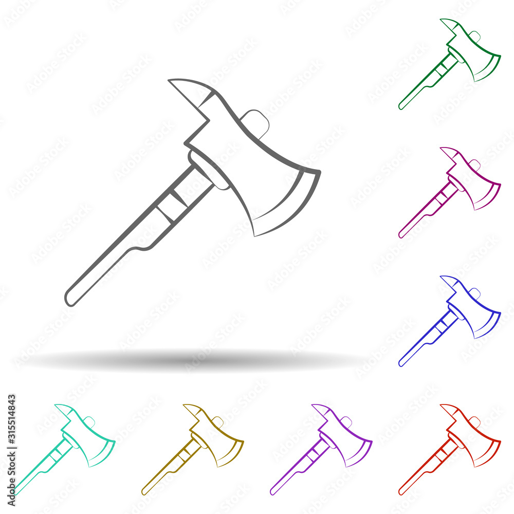 Poster firefighter, axe in multi color style icon. simple thin line, outline vector of firefighter icons fo