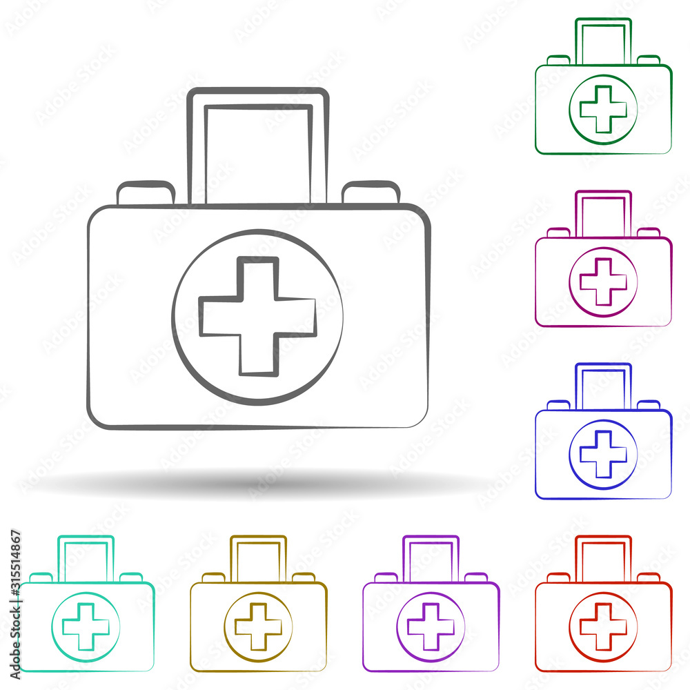 Poster firefighter, first aid kit in multi color style icon. simple thin line, outline vector of firefighte