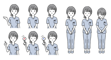 看護師の女性のポーズセット