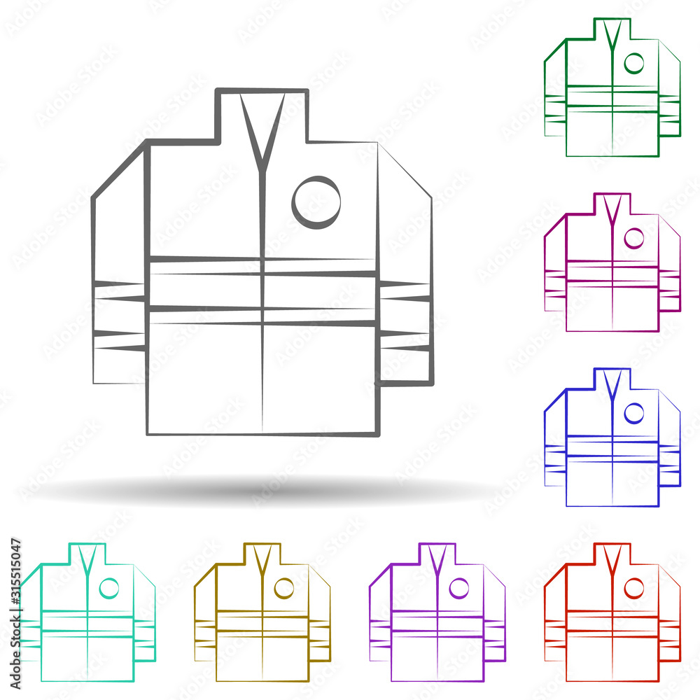 Poster firefighter, uniform in multi color style icon. simple thin line, outline vector of firefighter icon