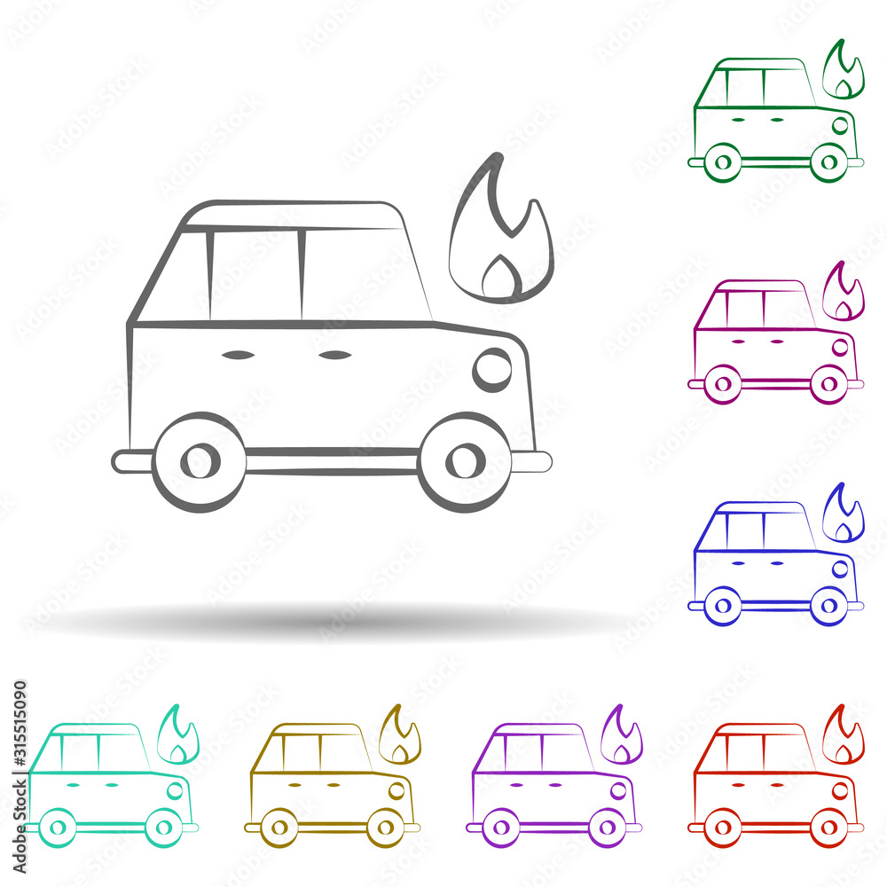 Poster firefighter, car in multi color style icon. simple thin line, outline vector of firefighter icons fo