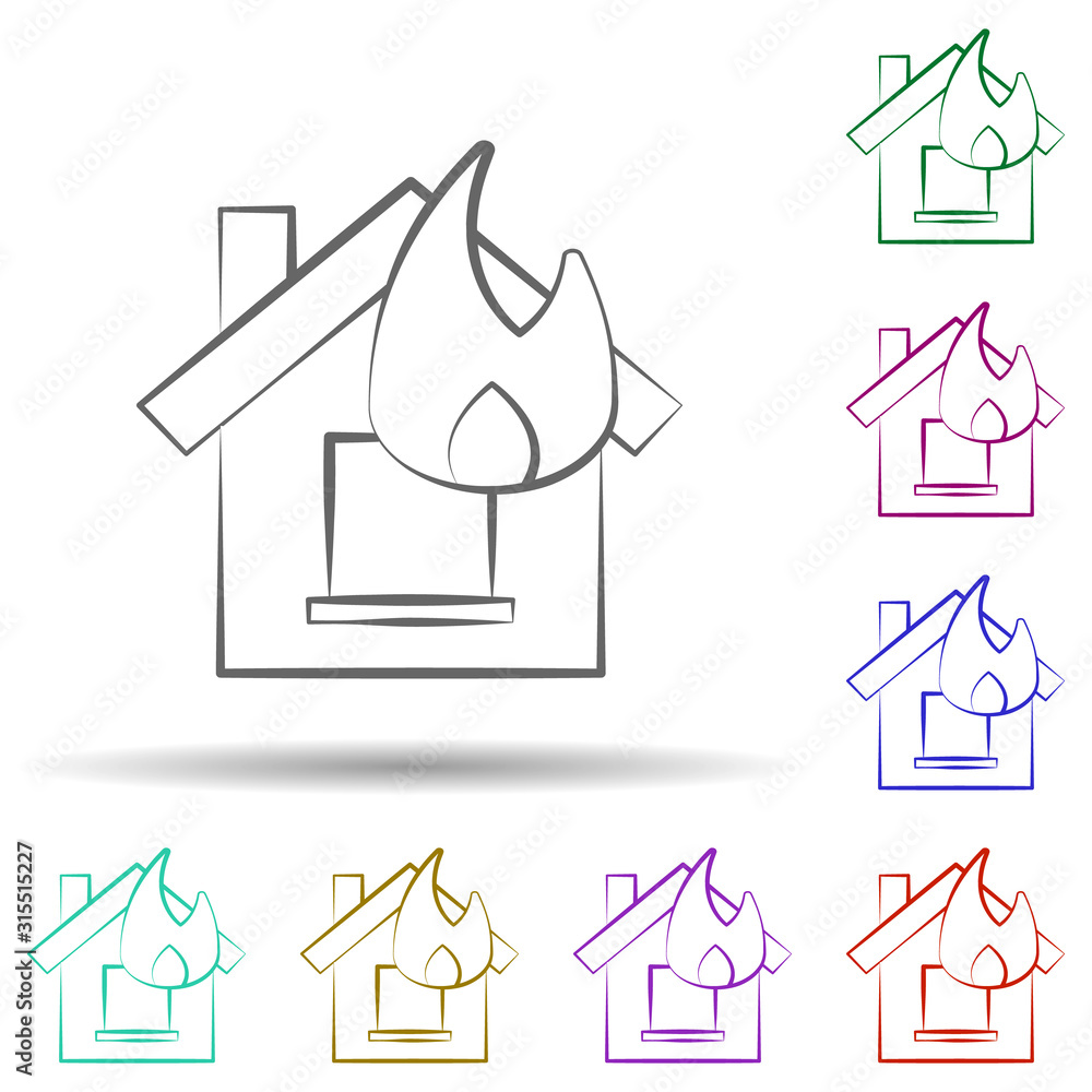 Poster firefighter, house in multi color style icon. simple thin line, outline vector of firefighter icons 
