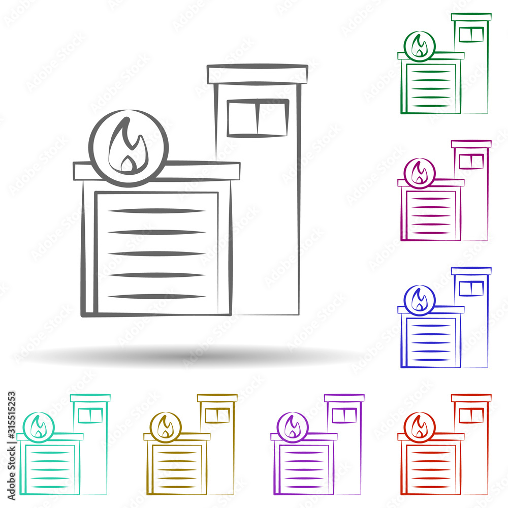 Poster firefighter, fire station in multi color style icon. simple thin line, outline vector of firefighter