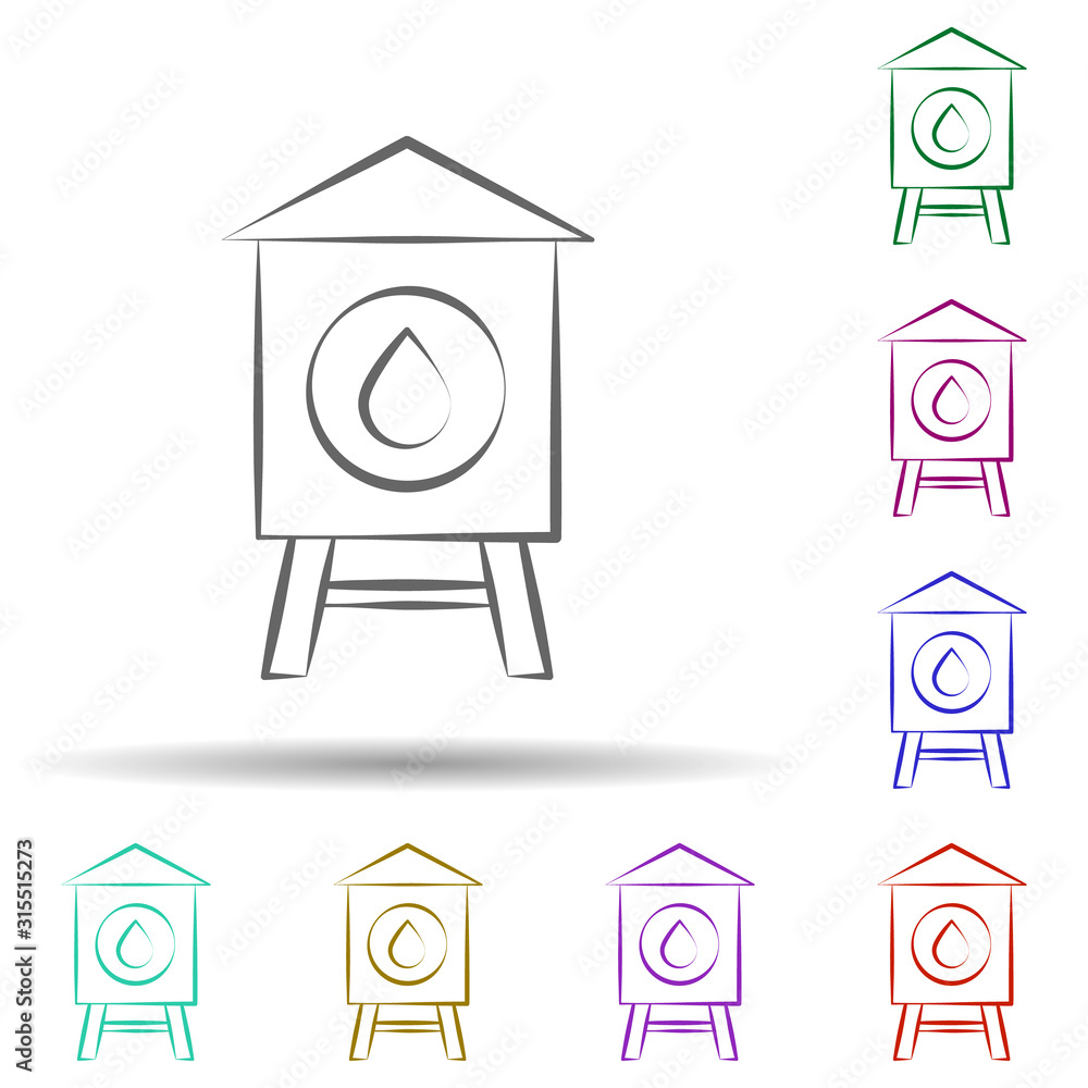 Poster firefighter, water tower in multi color style icon. simple thin line, outline vector of firefighter 