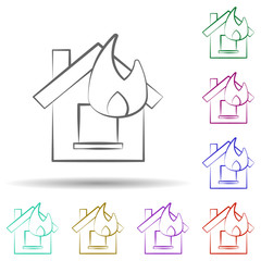 Fototapeta premium Firefighter, house in multi color style icon. Simple thin line, outline vector of firefighter icons for ui and ux, website or mobile application