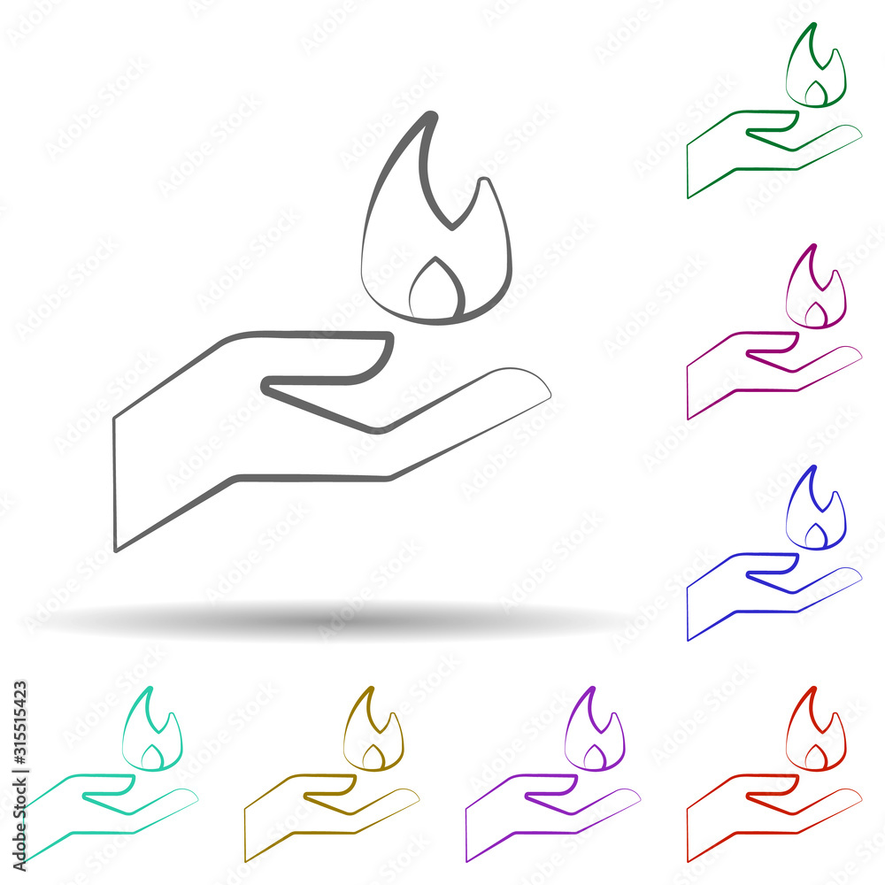 Poster firefighter, flame in multi color style icon. simple thin line, outline vector of firefighter icons 