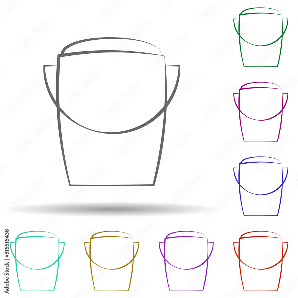 Poster firefighter, sand bucket in multi color style icon. simple thin line, outline vector of firefighter 