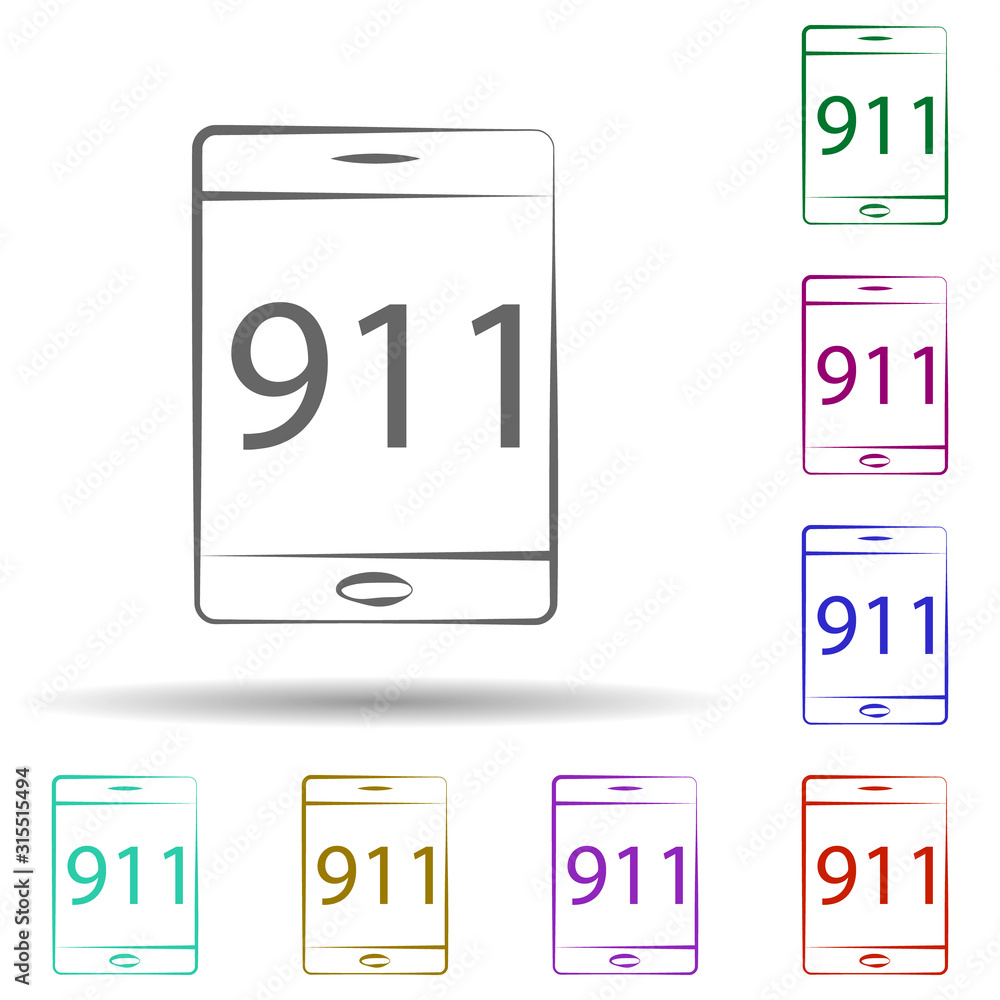 Poster firefighter, 911 phone in multi color style icon. simple thin line, outline vector of firefighter ic