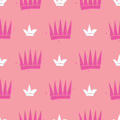 Crown Seamless Pattern, hand drawn royal doodles background, Vector Illustration