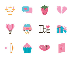 Love and valentines day icon set vector design