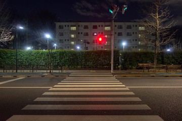 夜の日本の横断歩道