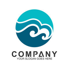 wave logo in circle shape, water splash vector, abstract wave icon