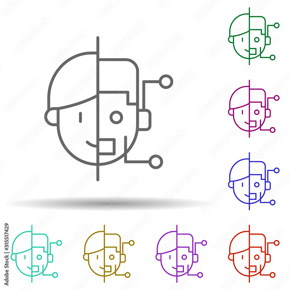 Poster android, face, robot in multi color style icon. simple thin line, outline vector of future world ico