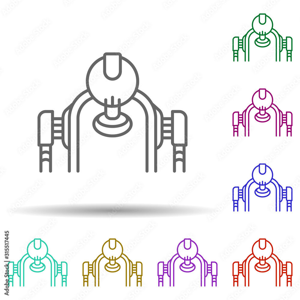 Poster android, robot, body in multi color style icon. simple thin line, outline vector of future world ico