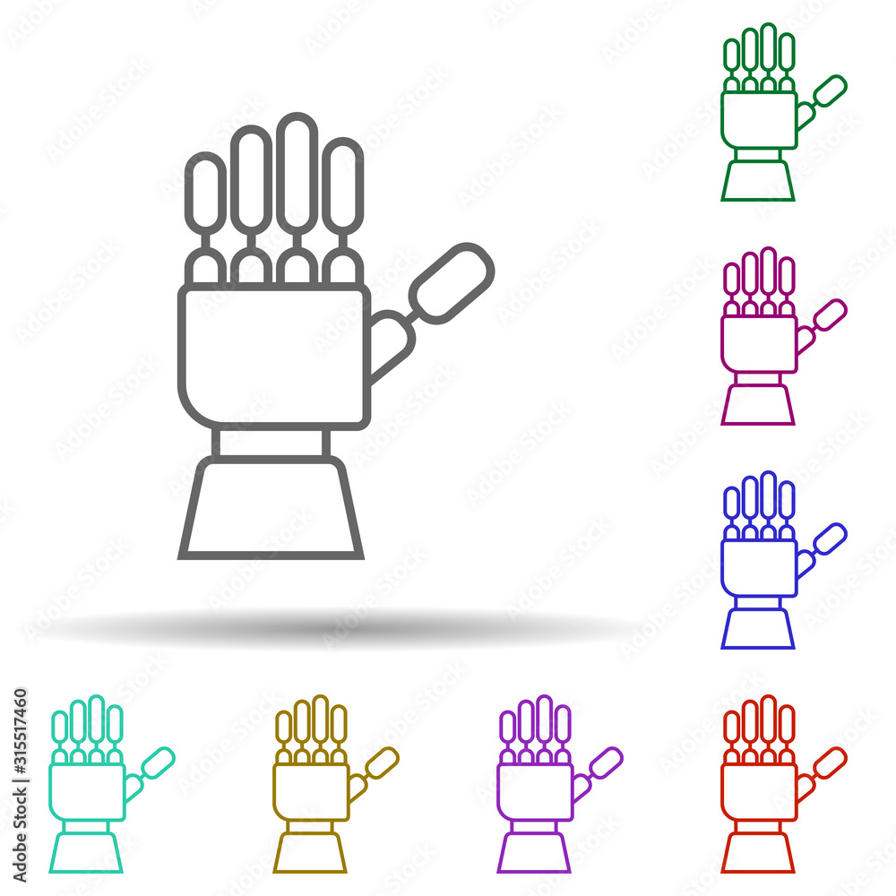 Poster robotic hand, technology in multi color style icon. simple thin line, outline vector of future world